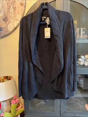 Barefoot Dreams Black Open-Front Shawl Collar Cardigan